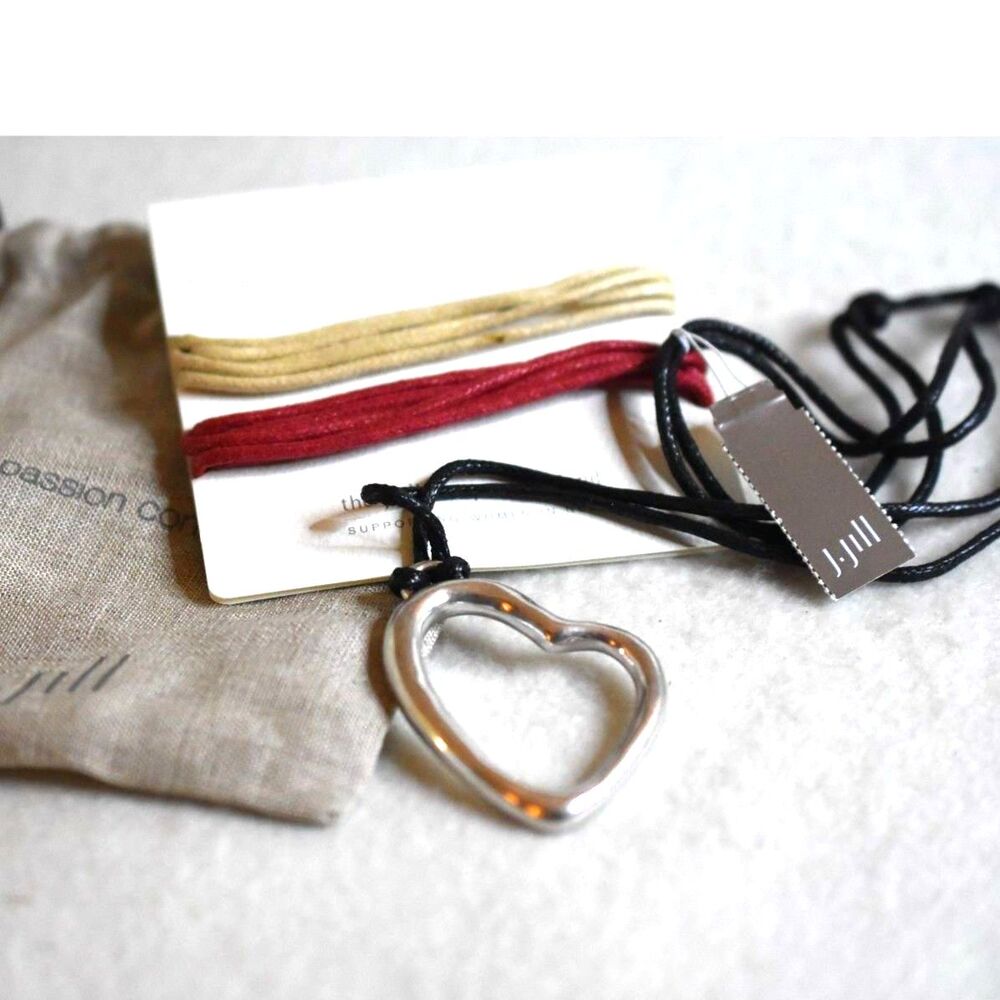 NWT J.Jill Make A Change Silver Tone Heart 3 Changeable Leather Cords Necklace